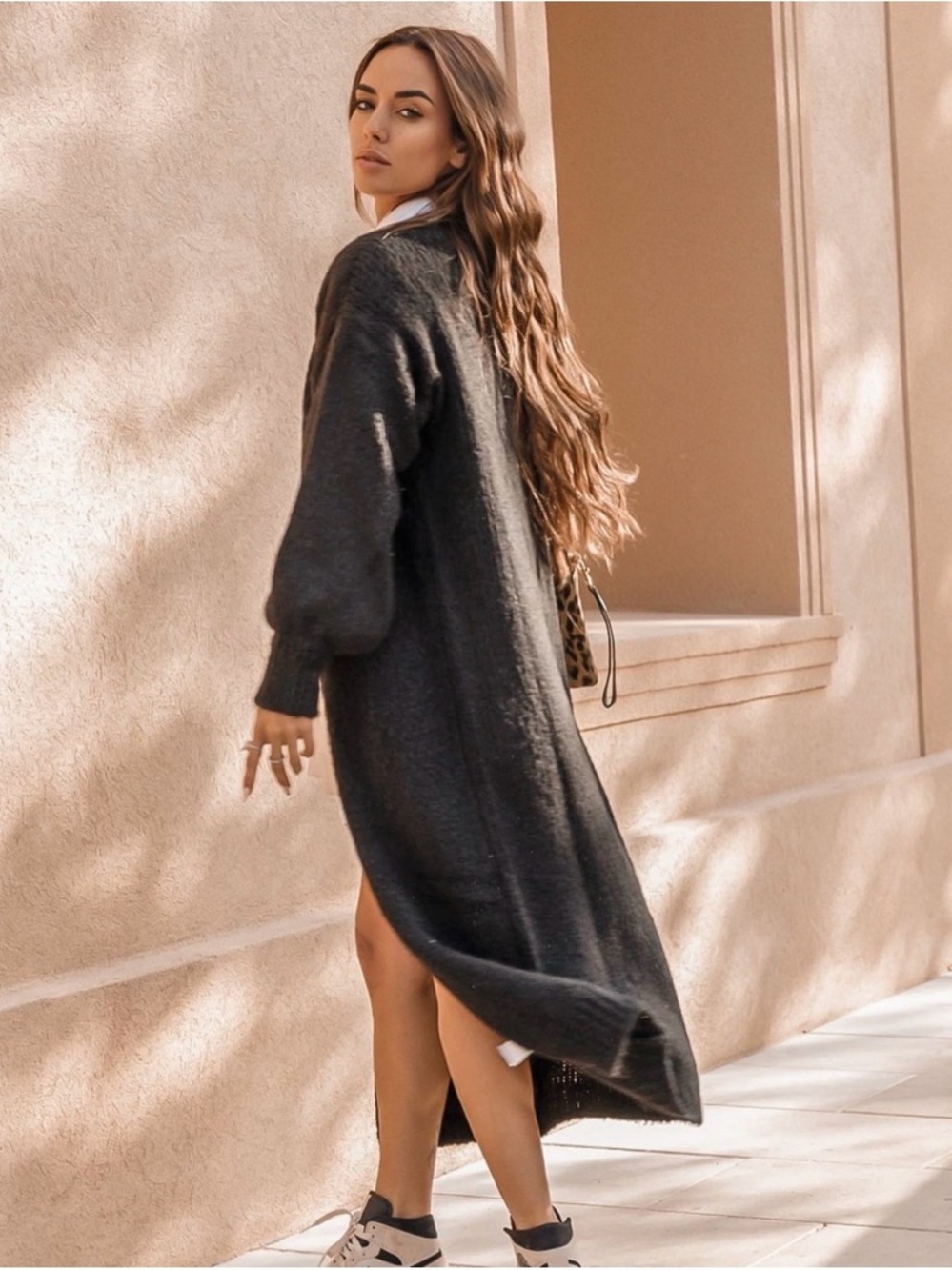 Long Navy Wool and Mohair Knit Cardigan